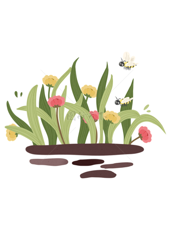 扁平風植物草叢 與小蜜蜂