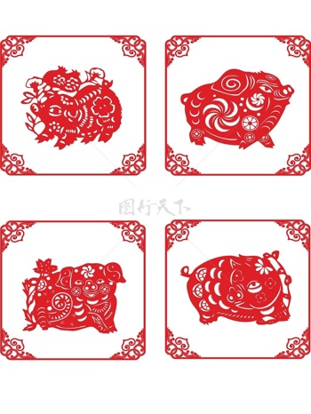 中国传统剪纸窗花福猪