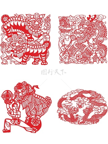 中国传统剪纸窗花舞龙舞狮