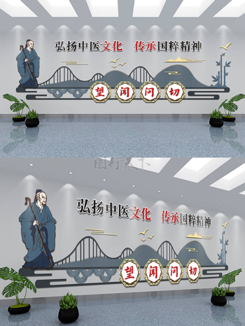 新中式国风复古医院楼道梯中医文化背景墙