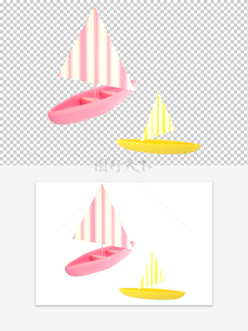 3d立体卡通帆船装饰元素