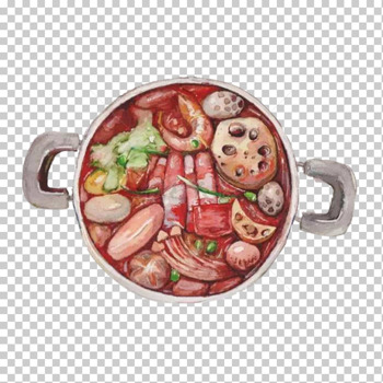 手绘不锈钢火锅盆肥牛藕片金针菇大虾乱炖美食
