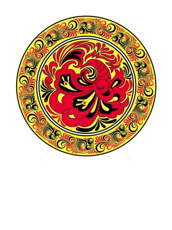 传统 欧式俄式 圆形花卉图案背景贴图黄底单只花鸟红色