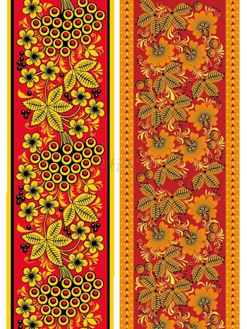 高清 传统 欧式俄式花边 花卉图案背景贴图 豪华红底黄叶多果