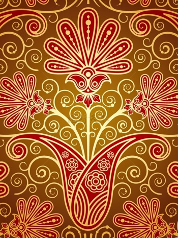传统 欧式俄式花卉底图底纹  图案背景贴图 黄底红色浪漫大花