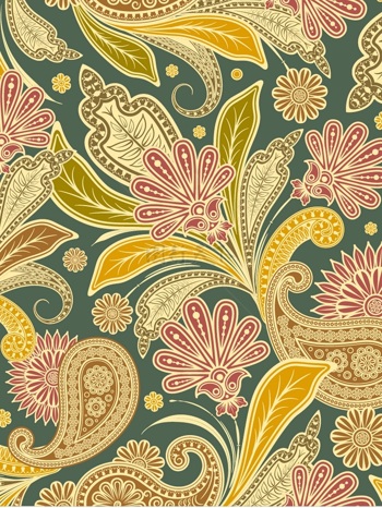 传统 欧式俄式花卉底图底纹  图案背景贴图 绿底黄色凤尾花