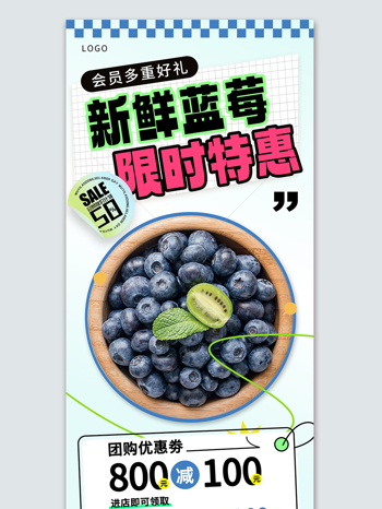 限时特惠蓝莓水果促销宣传海报