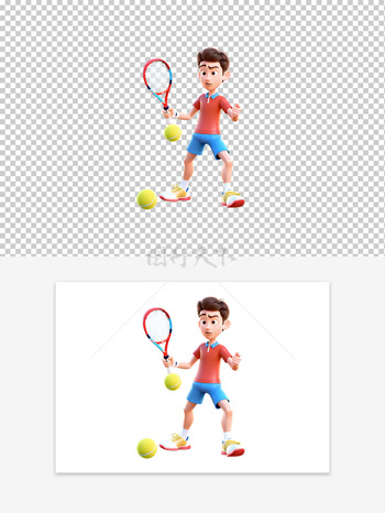 趣味可爱3D卡通网球少年运动素材