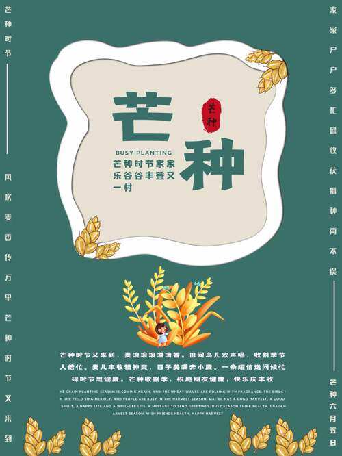 芒种时节家家乐谷谷丰登又一村芒种节气海报