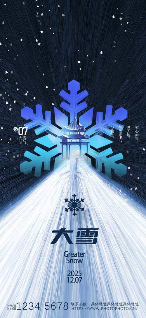 大雪节气简约创意雪花图案未来感海报