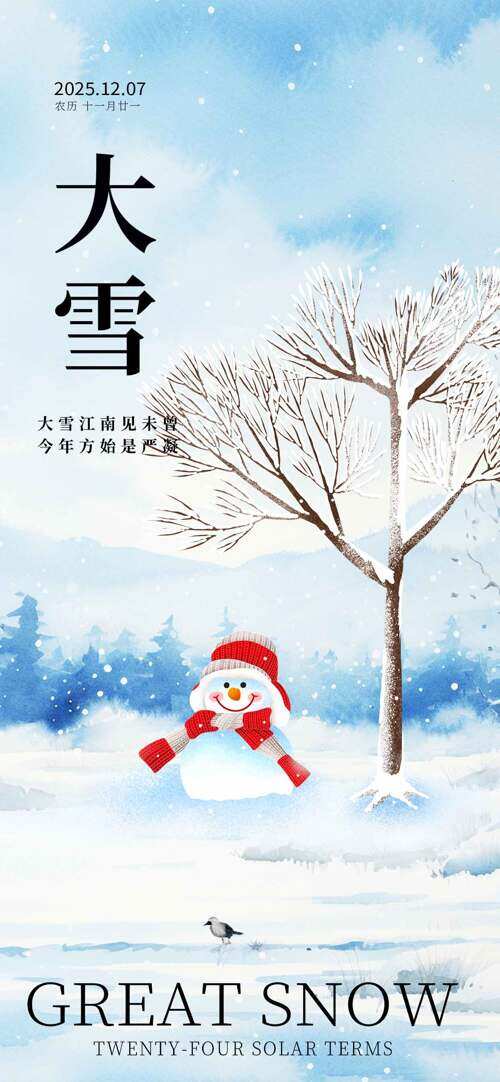 户外银装素裹简约清新大雪节气创意海报